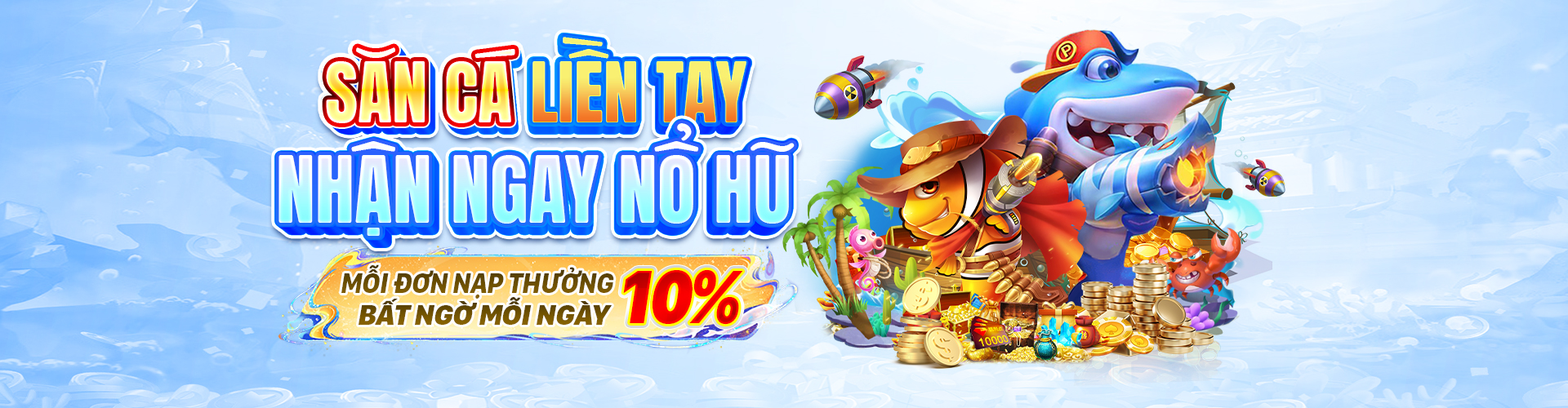 Hình ảnh game bắn cá sống động tại Sun City 888 với cá lớn và kho báu.